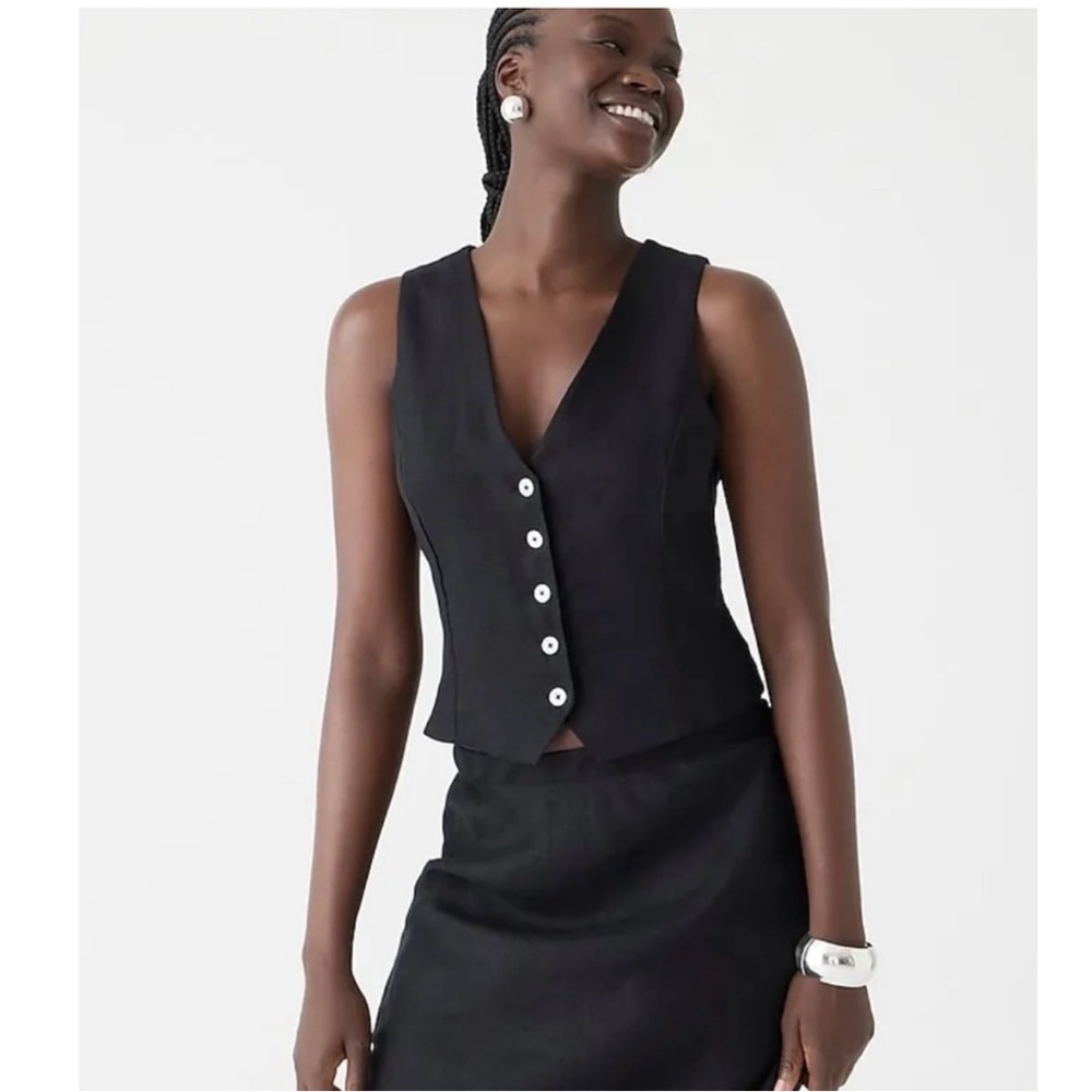 J. Crew Linen Black V-Neck Buttoned Vest